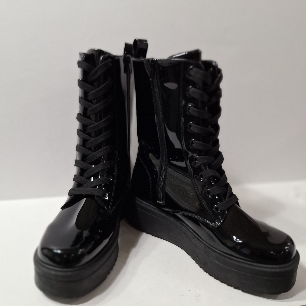Rouge New Black Patent Leather Whimsigoth Platform Streetwear Boots Size 7.5